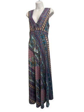 Boho Maxi Dress Tribal Hindi Print EUC Size M